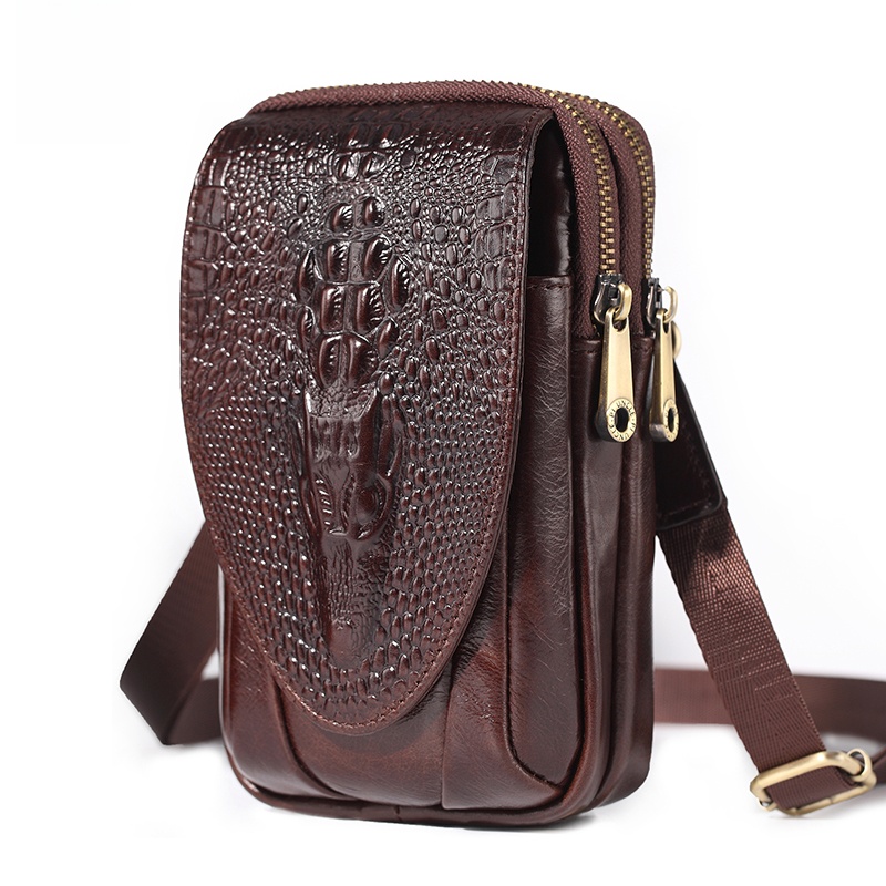 Belt Bag Leather Wide - Men's Multi-Functional Slant Cross Leather Mobile