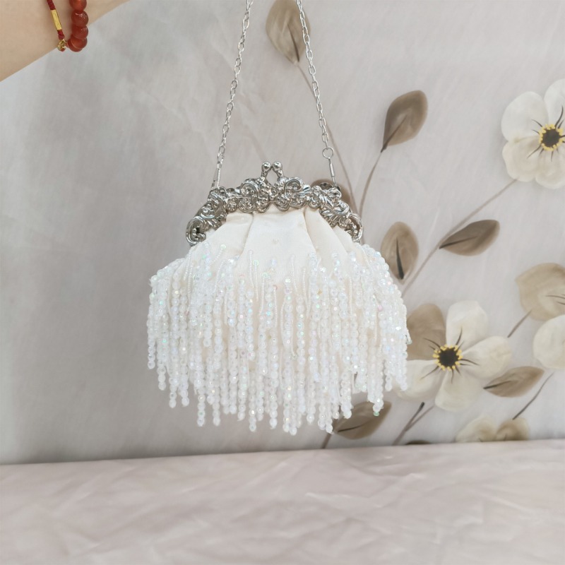 Luxury Bags White - Elegant Bride Bags Vintage Tassel Silk