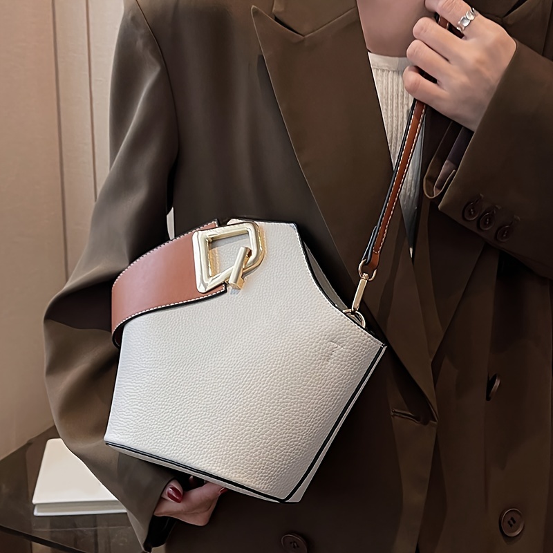 Luxury Bags White - Elegant White Pebbled Bucket Bag with
