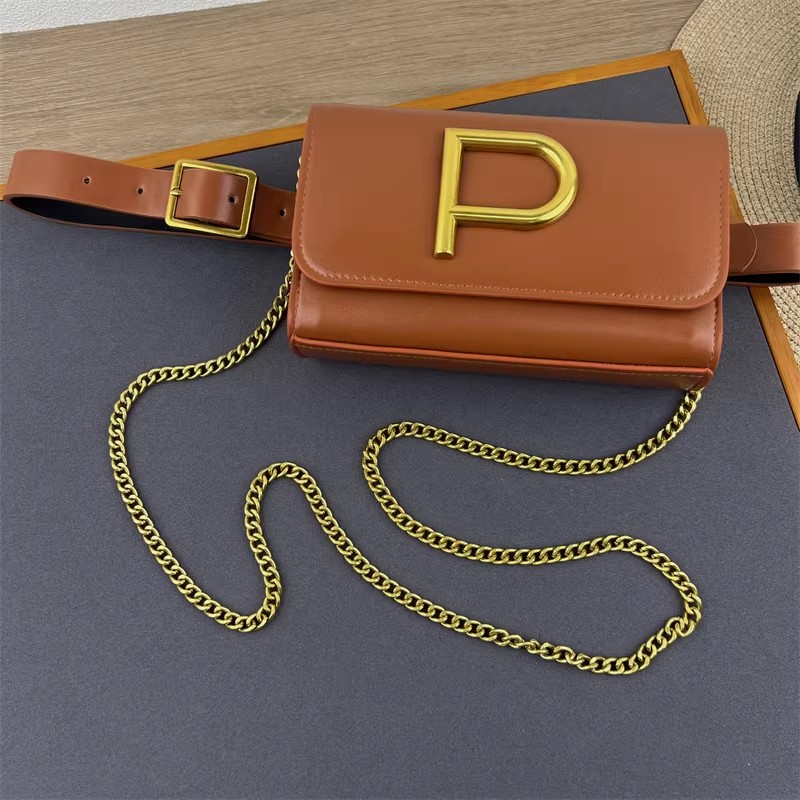 Women's Designer P Letter PU L - Belt Bag Leather Wide recension och pris