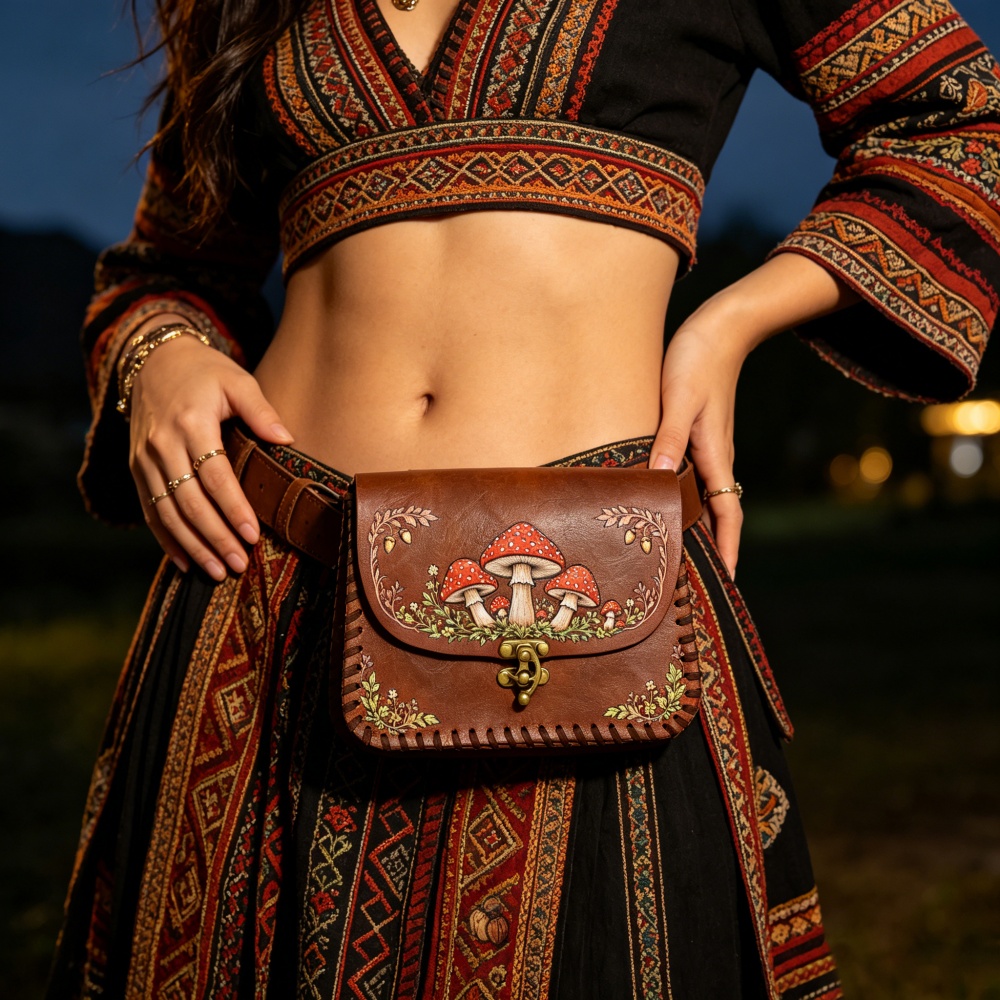 1 Piece Red Mushroom Print PU  - Belt Bag Leather Wide recension och pris